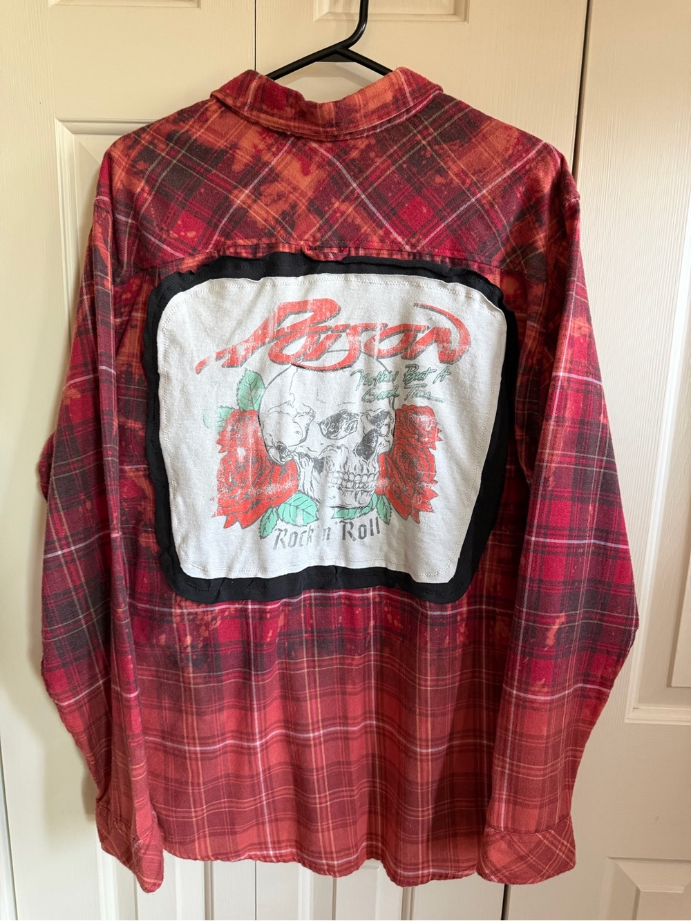 UPCYCLED Hurley flannel POISON Rock n Roll Skull Graphic